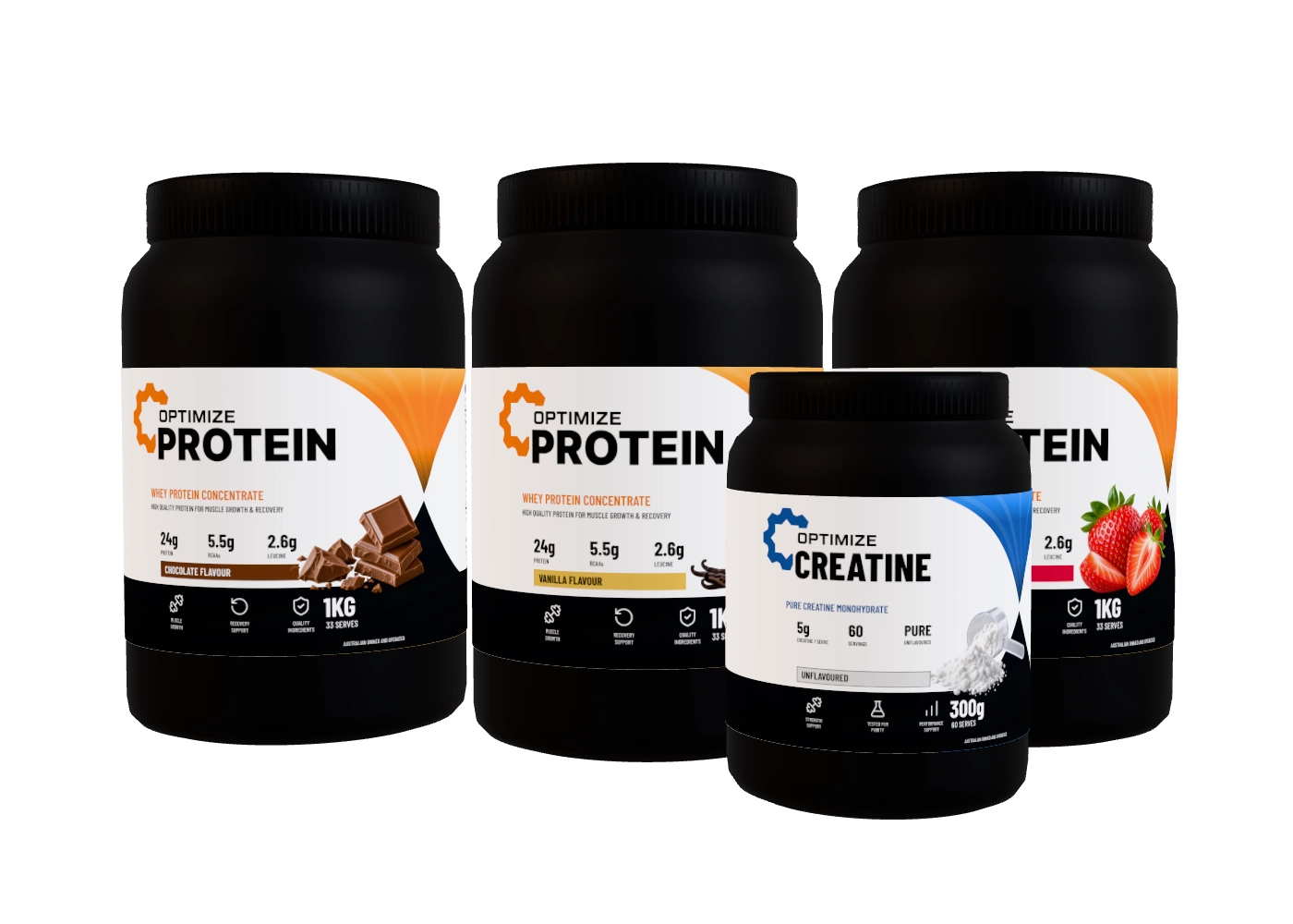Three whey flavours + creatine Starter Pack 3 × 1 kg + 300 g